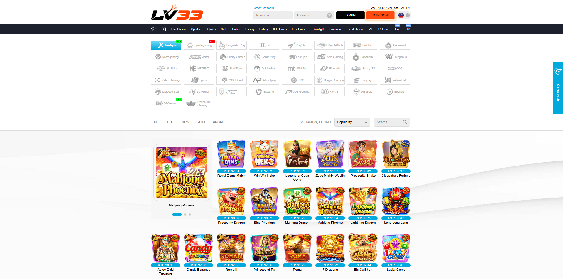 LV33 Slot Games Section